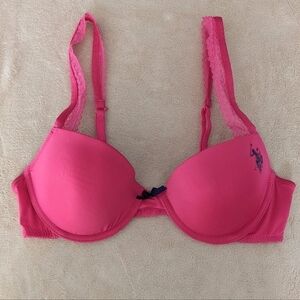 Us POLO ASSN lightly lined underwire bra bright pink size 36C C091